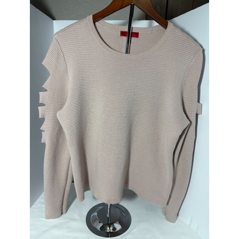 Jennifer Lopez SZ XL Ribbed Pullover Sweater Cut out Sleeve Details Blush color
